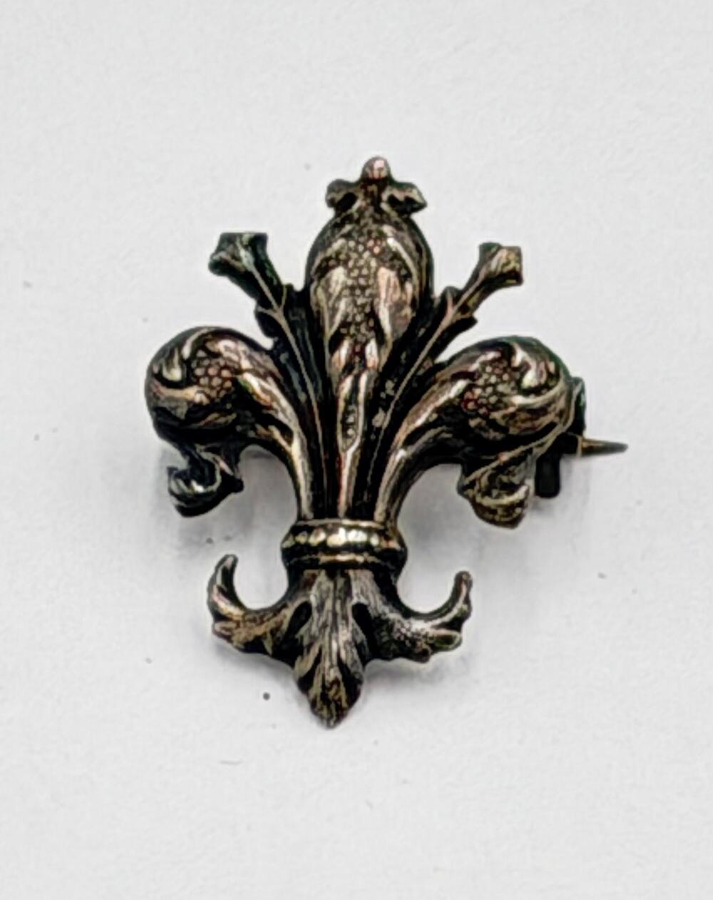 Antique Victorian Gothic Revival Sterling Signed 800 Fleur de Lis Brooch Pin
